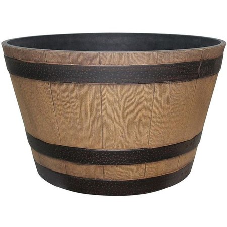 SOUTHERN PATIO Planter, 2224 in W, 2224 in D, Round, Whiskey Barrel Design, Resin, Natural Oak HDR-055471